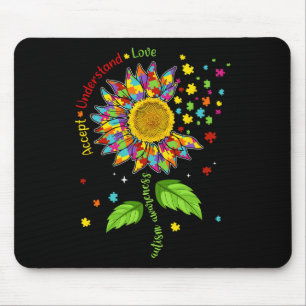 Accepnt Understand Love Autism Awareness Sunflower Mouse Mat