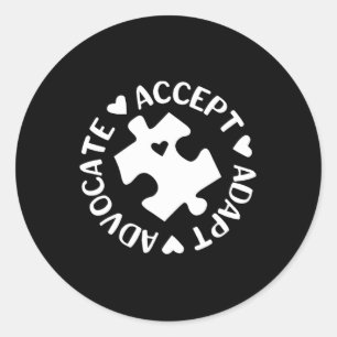 Accept Adapt Advocate Puzzle Piece Autism Awarenes Classic Round Sticker
