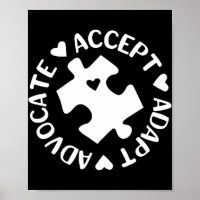 Accept Adapt Advocate Puzzle Piece Autism Awarenes