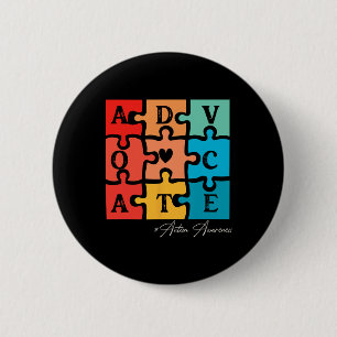 Accept Adapt Advocate Puzzle Piece Retro Autism Aw 6 Cm Round Badge