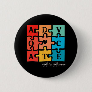 Accept Adapt Advocate Puzzle Piece Retro Autism Aw 6 Cm Round Badge