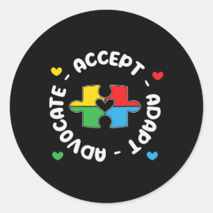 Accept Advocate Adapt Support Autism Awareness Uni Classic Round Sticker