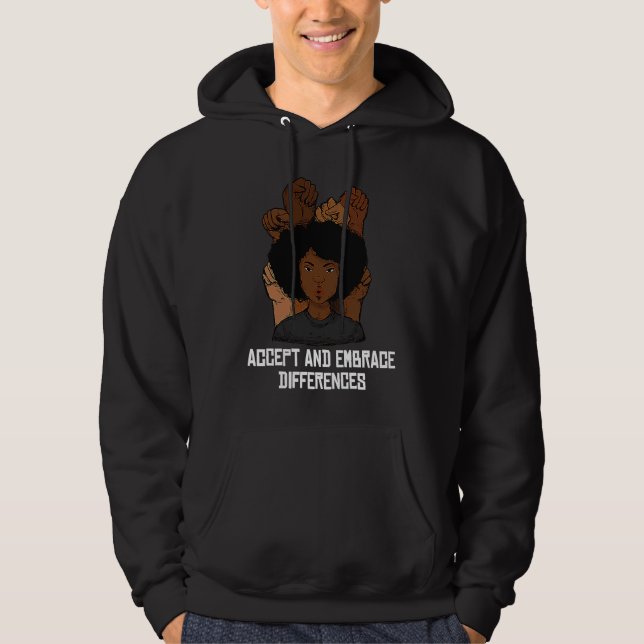 Accept And Embrace Differences Curly Afro Melanin Hoodie (Front)