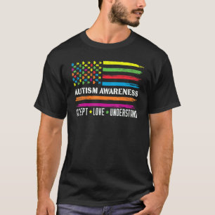 Accept Love Understand American Flag Puzzle Autism T-Shirt