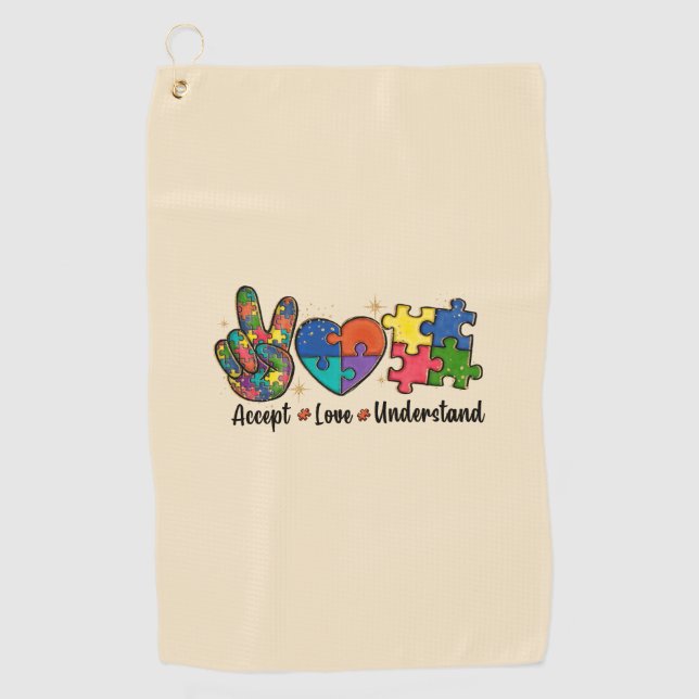 Accept, Love, Understand Autism Awareness Golf Towel (Front)