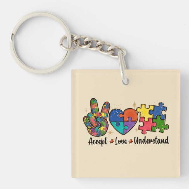 Accept Love Understand - Autism Awareness Heart Key Ring (Front)