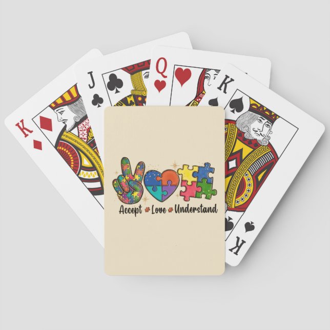 Accept Love Understand - Autism Awareness Heart Playing Cards (Back)