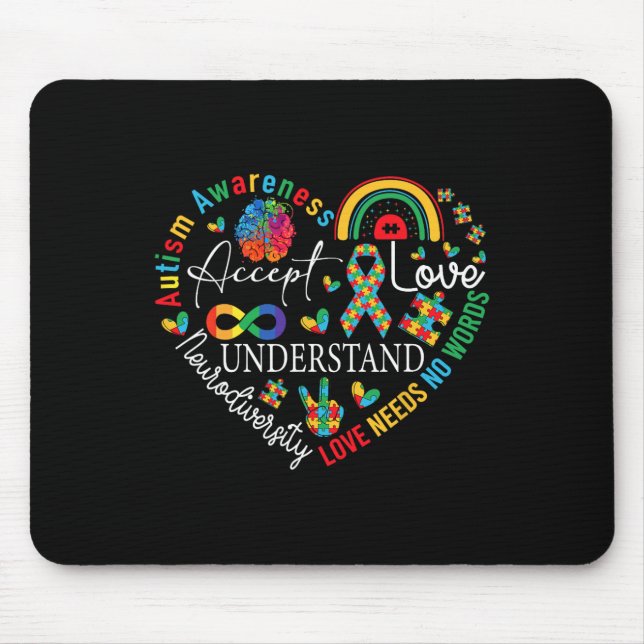 Accept Love Understand Autism Awareness Love Needs Mouse Mat (Front)