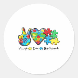 Accept Love Understand Autism Awareness Men Women Classic Round Sticker