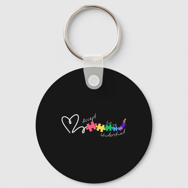 Accept Love Understand Autism Support Funny Autism Key Ring (Front)