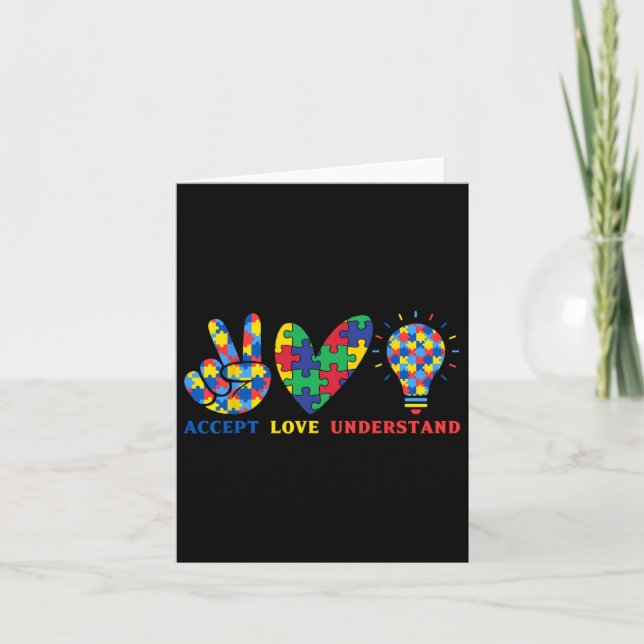 Accept Love Understand Colourful Puzzle Piece Awar Card (Front)