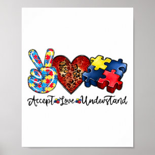 Accept Love Understandpeace Love Autism Awareness Poster