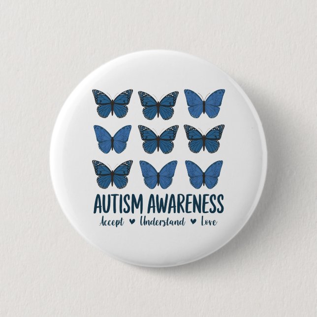 Accept Understand Love Autism Awareness Butterfly  6 Cm Round Badge (Front)