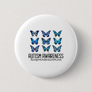 Accept Understand Love Autism Awareness Butterfly  6 Cm Round Badge