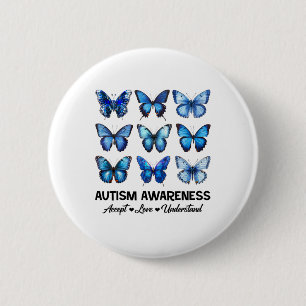 Accept Understand Love Autism Awareness Butterfly 6 Cm Round Badge