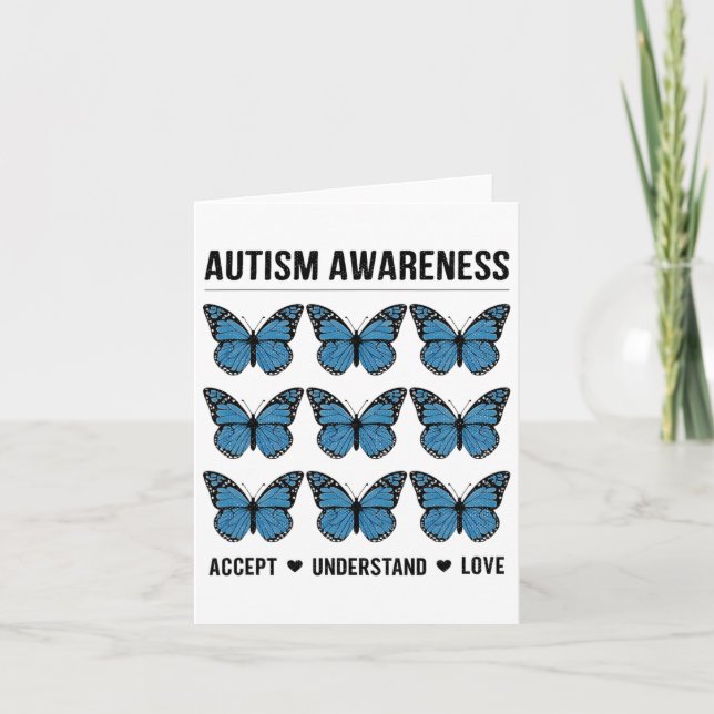 Accept Understand Love Autism Awareness Butterfly  Card (Front)