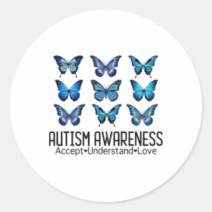 Accept Understand Love Autism Awareness Butterfly Classic Round Sticker