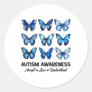 Accept Understand Love Autism Awareness Butterfly Classic Round Sticker