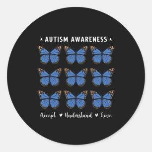 Accept Understand Love Autism Awareness Butterfly Classic Round Sticker