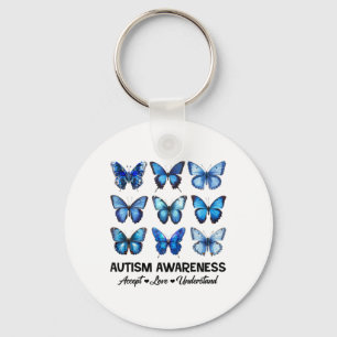 Accept Understand Love Autism Awareness Butterfly Key Ring