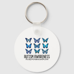 Accept Understand Love Autism Awareness Butterfly Key Ring