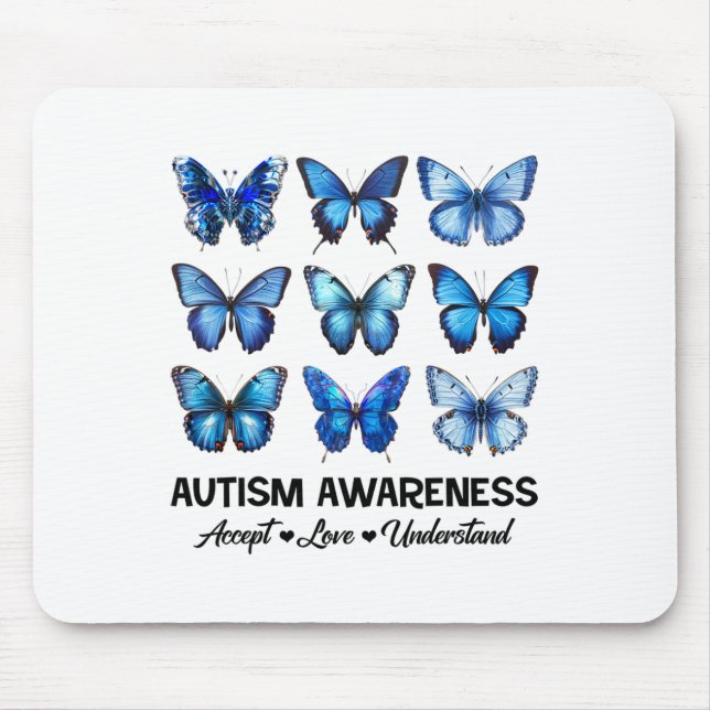 Accept Understand Love Autism Awareness Butterfly  Mouse Mat (Front)