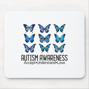 Accept Understand Love Autism Awareness Butterfly Mouse Mat