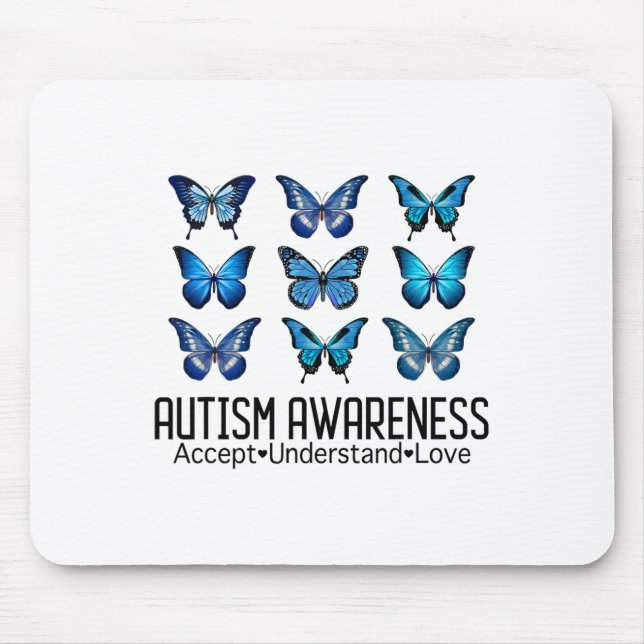 Accept Understand Love Autism Awareness Butterfly  Mouse Mat (Front)