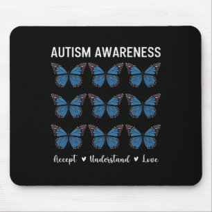 Accept Understand Love Autism Awareness Butterfly Mouse Mat