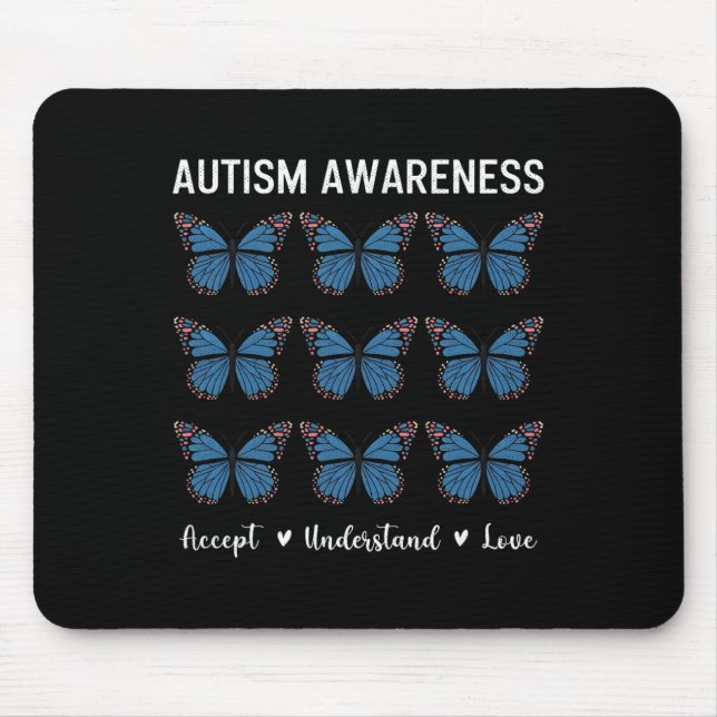 Accept Understand Love Autism Awareness Butterfly  Mouse Mat (Front)