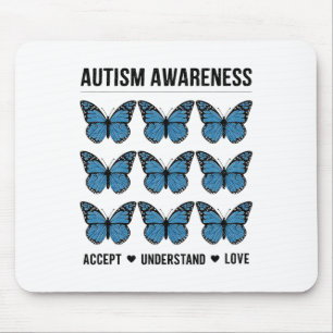 Accept Understand Love Autism Awareness Butterfly Mouse Mat