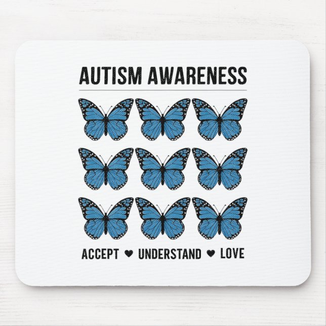 Accept Understand Love Autism Awareness Butterfly  Mouse Mat (Front)