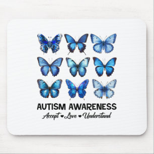 Accept Understand Love Autism Awareness Butterfly Mouse Mat