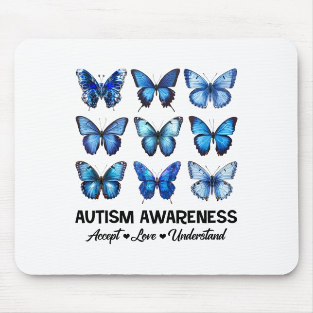 Accept Understand Love Autism Awareness Butterfly  Mouse Mat (Front)