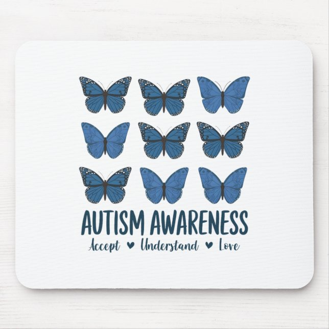 Accept Understand Love Autism Awareness Butterfly  Mouse Mat (Front)