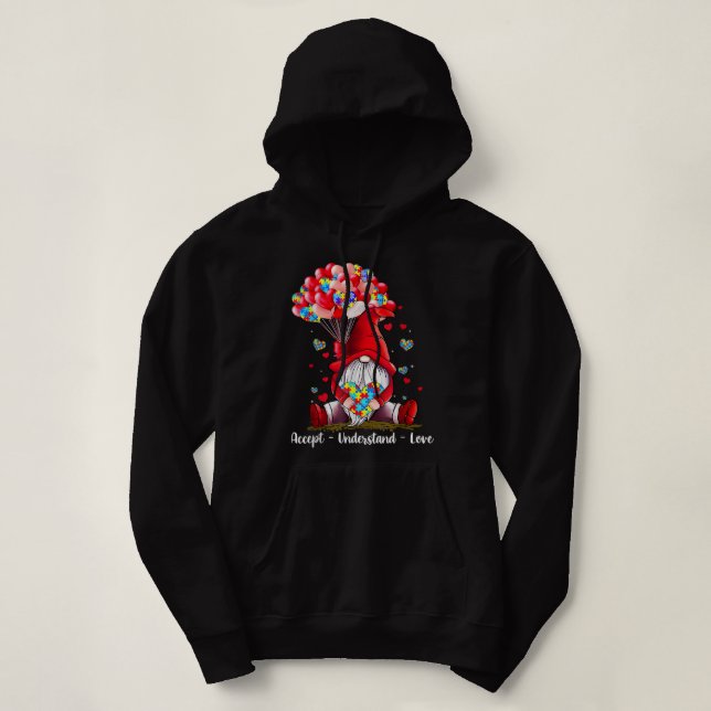 Accept Understand Love Autism Awareness Gnome Vale Hoodie (Design Front)