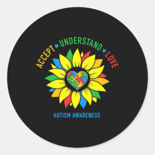 Accept Understand Love Autism Awareness Sunflower Classic Round Sticker