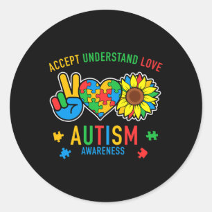 Accept Understand Love Autism Awareness Sunflower Classic Round Sticker