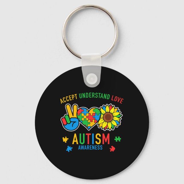 Accept Understand Love Autism Awareness Sunflower  Key Ring (Front)