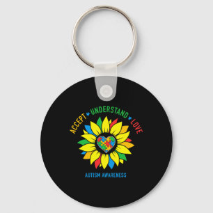 Accept Understand Love Autism Awareness Sunflower Key Ring