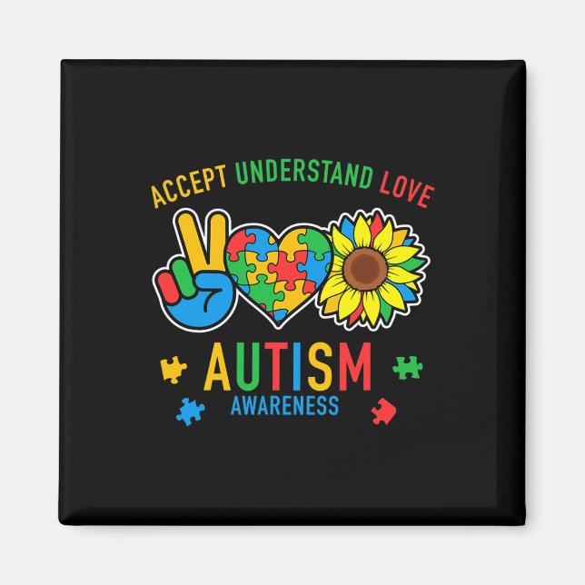 Accept Understand Love Autism Awareness Sunflower  Magnet (Front)