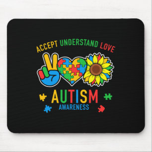 Accept Understand Love Autism Awareness Sunflower Mouse Mat
