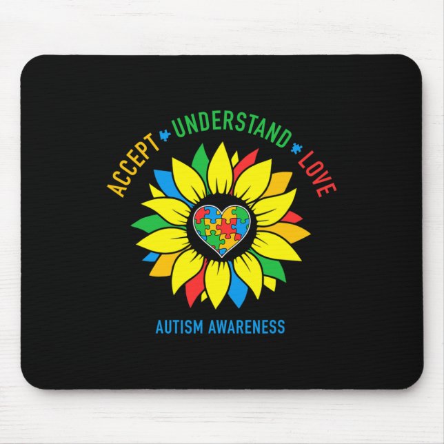 Accept Understand Love Autism Awareness Sunflower  Mouse Mat (Front)