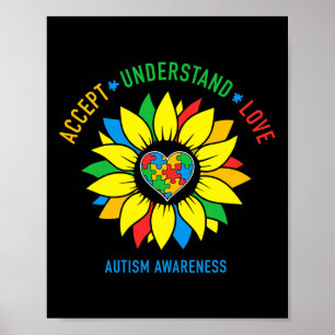Accept Understand Love Autism Awareness Sunflower Poster