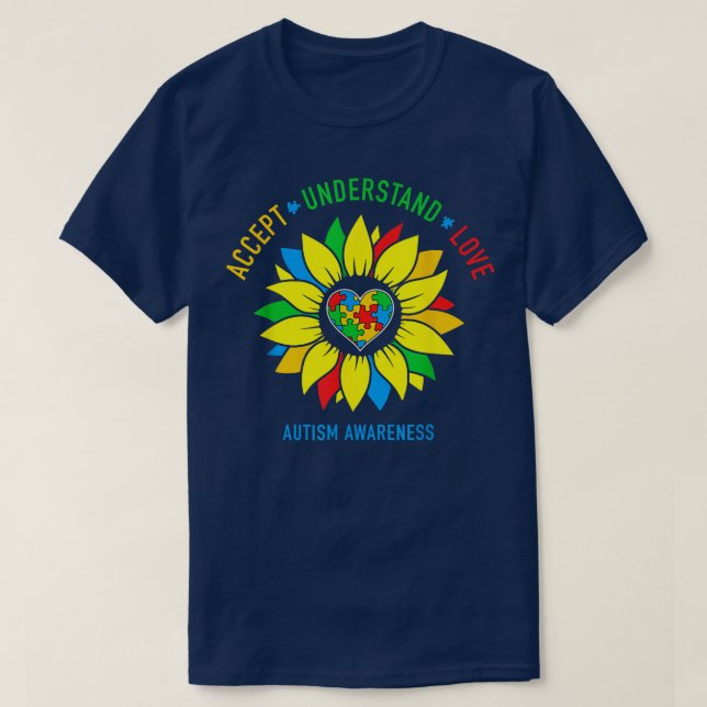 Accept Understand Love Autism Awareness Sunflower  T-Shirt (Design Front)