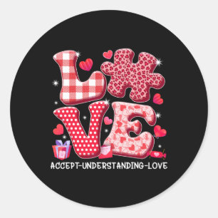 Accept Understand Love Autism Awareness Valentine' Classic Round Sticker
