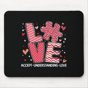Accept Understand Love Autism Awareness Valentine' Mouse Mat