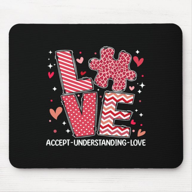 Accept Understand Love Autism Awareness Valentine' Mouse Mat (Front)