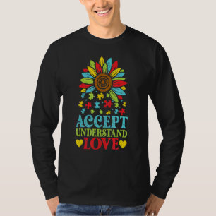 Accept Understand Love Flower Puzzle Autism Awaren T-Shirt