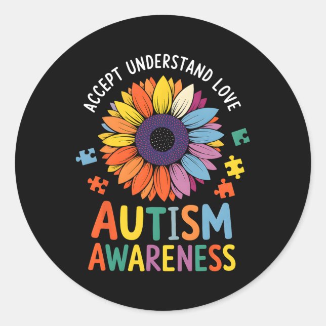 Accept Understand Love Funny Neurodiversity April  Classic Round Sticker (Front)